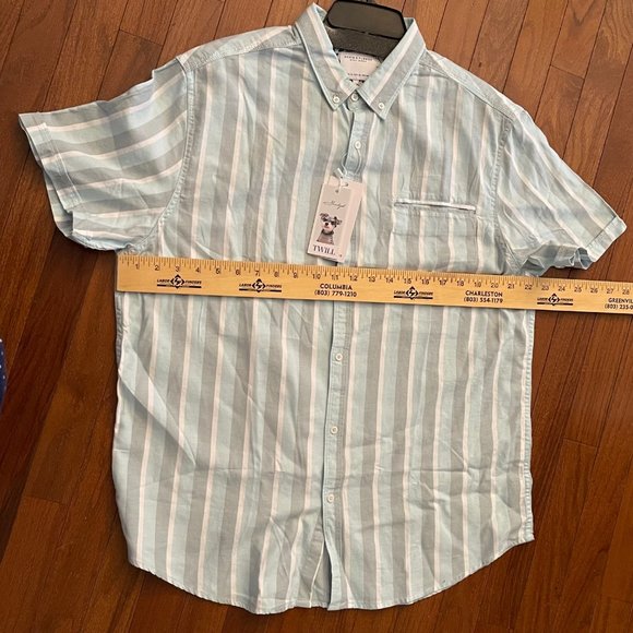 New Denim & Flower Ricky Singh Mint Gray and White Striped Button Down Shirt - Picture 11 of 15